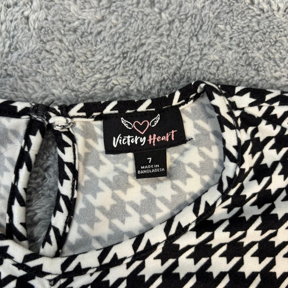 Victory Heart Girls Black White Houndstooth Empire Waist Dress Size 7 - Picture 3 of 4